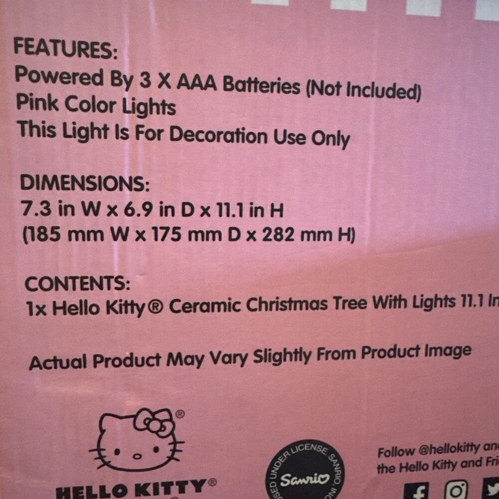 Hello Kitty Pink Light Up Ceramic Christmas Tree LARGE 11